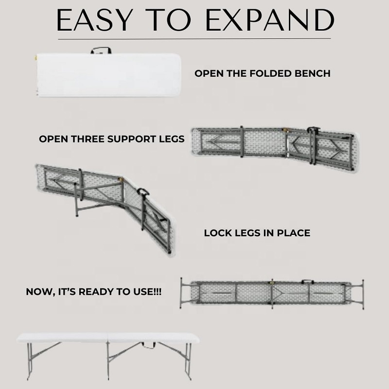 Folding Bench 6FT Plastic Foldable Bench with Carry Handles Outdoor Portable Stackable Bench for Party Camping