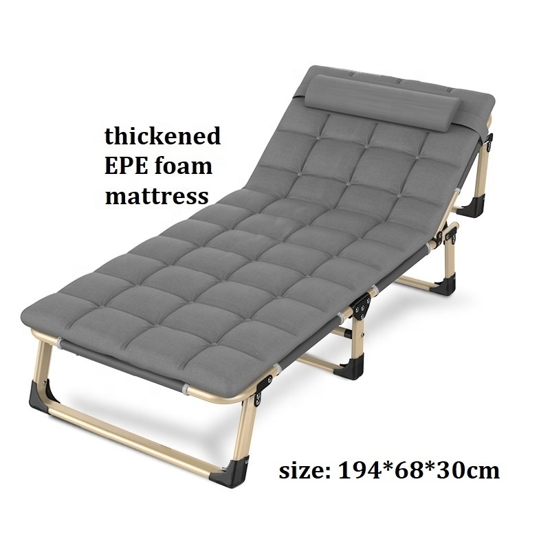 Lunch Break Folding Bed Four Leg Reinforcement Camp Bed Portable Office Recliner Bed with Thickened Mattress