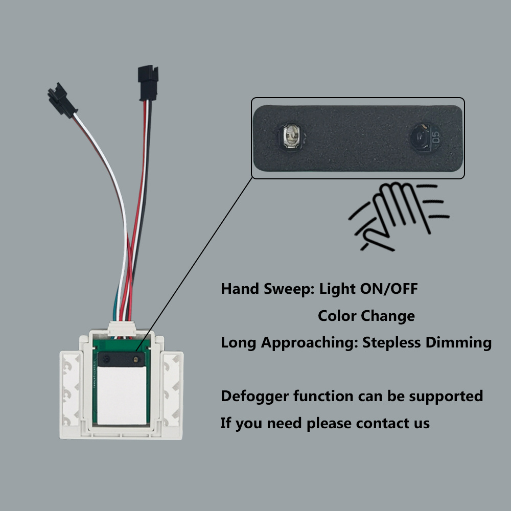 Smart LED Light Switch Inductive DC12V Tricolor Anti-Fog Mirror Hand Sweep Dimmer Sensor Switch