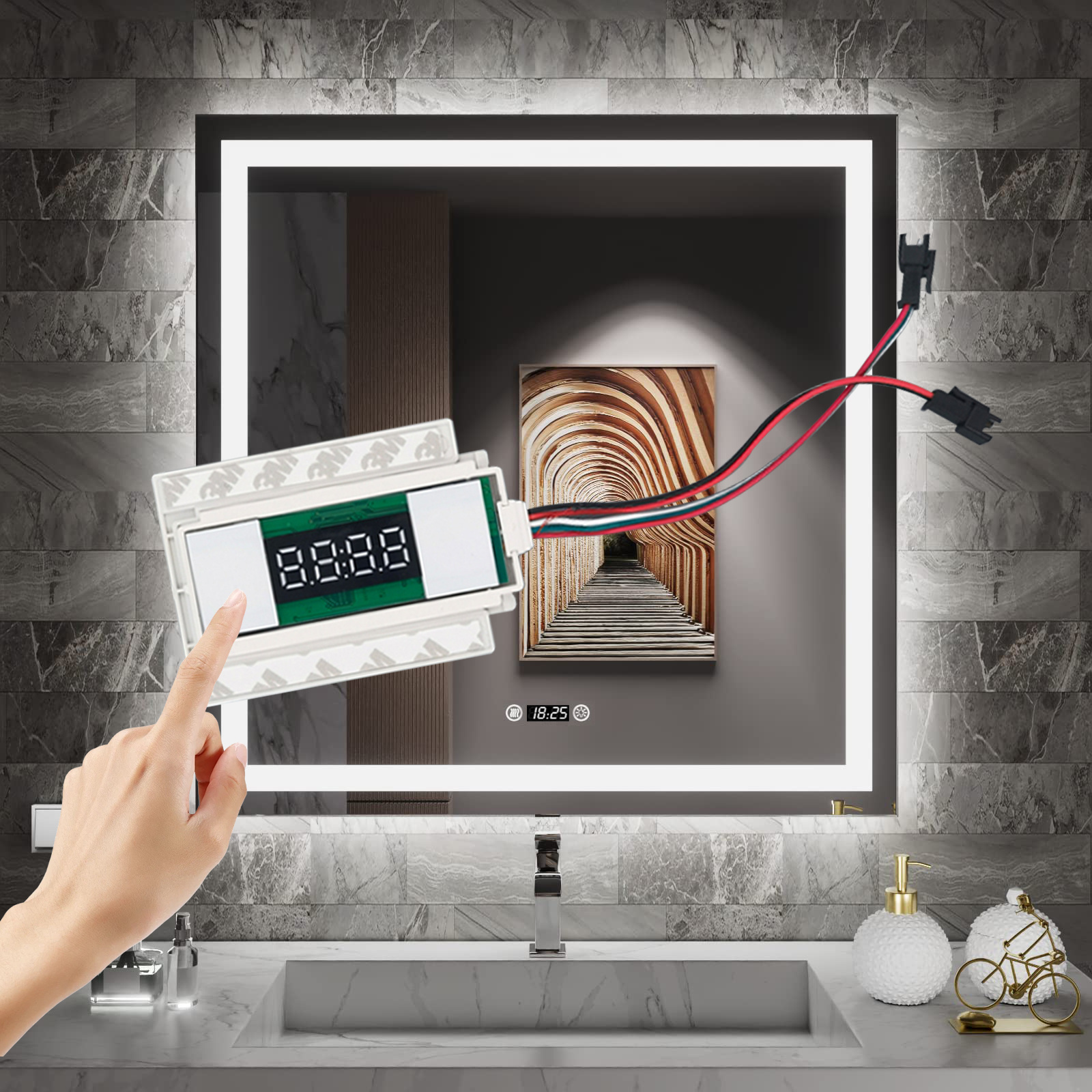 Smart Inductive Switches 12V 24V 12W Mirror Touch Stepless Dimmer with Time & Temperature Display Includes Defogger Function