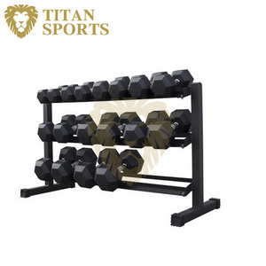 Rubber hex dumbbell weight set with rack