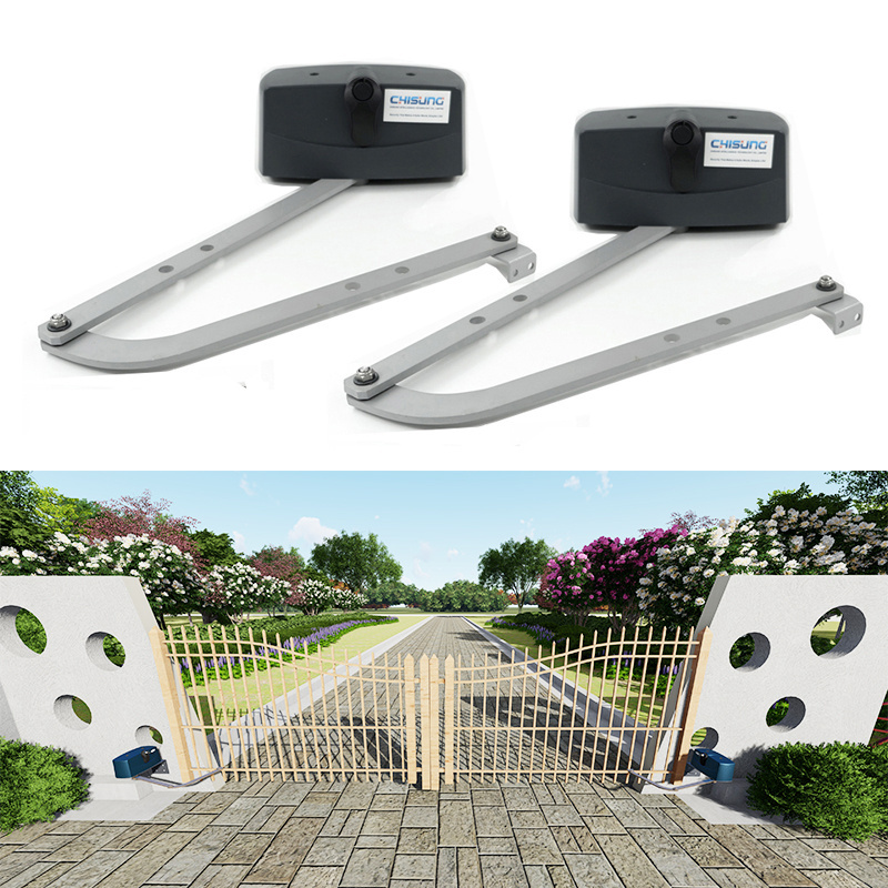 Side Mounted Folding Dc24V Automatic Curved Arms Swing Gate Opener For Max.Each Gate Weight 500Kgs