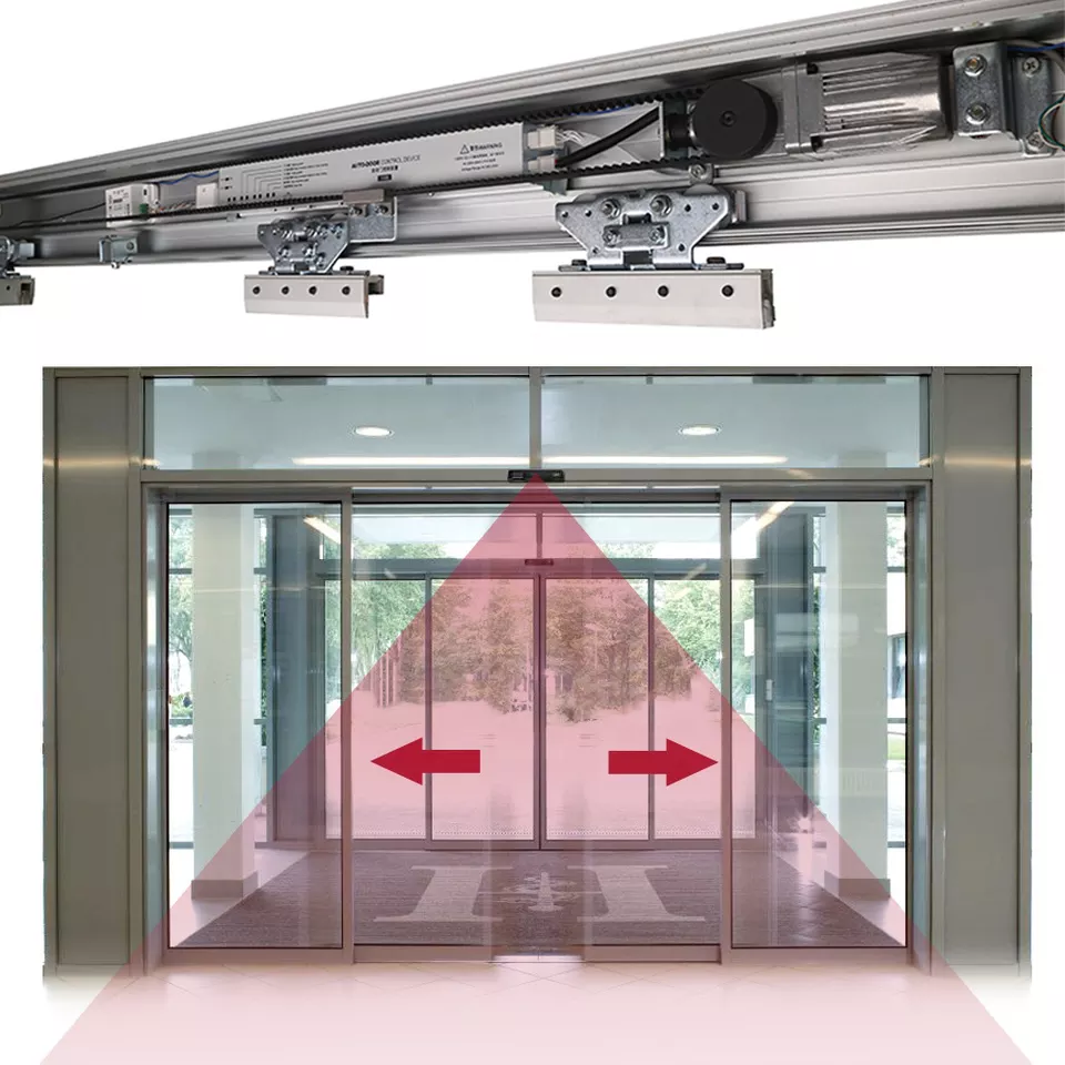 Durable Microwave Sensor DC Brushless Motor Remote Control Automatic Sliding Door Opener For Glass Door With CE