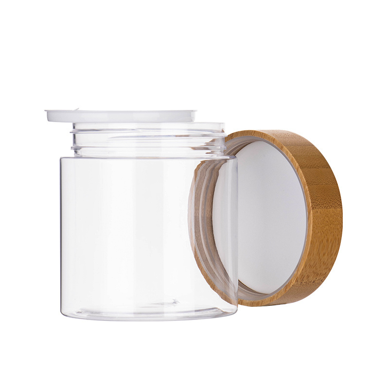 150ml 250ml 8oz natural cosmetic frosted amber clear pet jar body butter plastic cream jar with bamboo lid