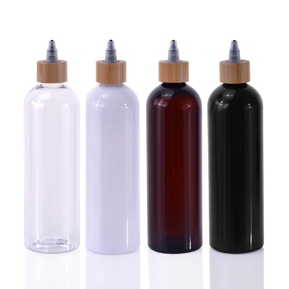 Empty 60ml 100ml 150ml 250ml 300ml 500ml clear plastic Hair Oil Squeeze Bottle With bamboo Twist-open Dispensing Cap