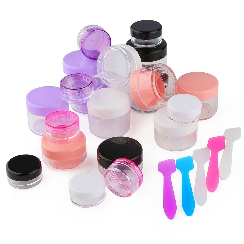 3g 5g 10g 15g 20g Small Round Sample Containers with lids Cosmetic Jars Plastic Jars Makeup Containers Lip Scrub with spoon