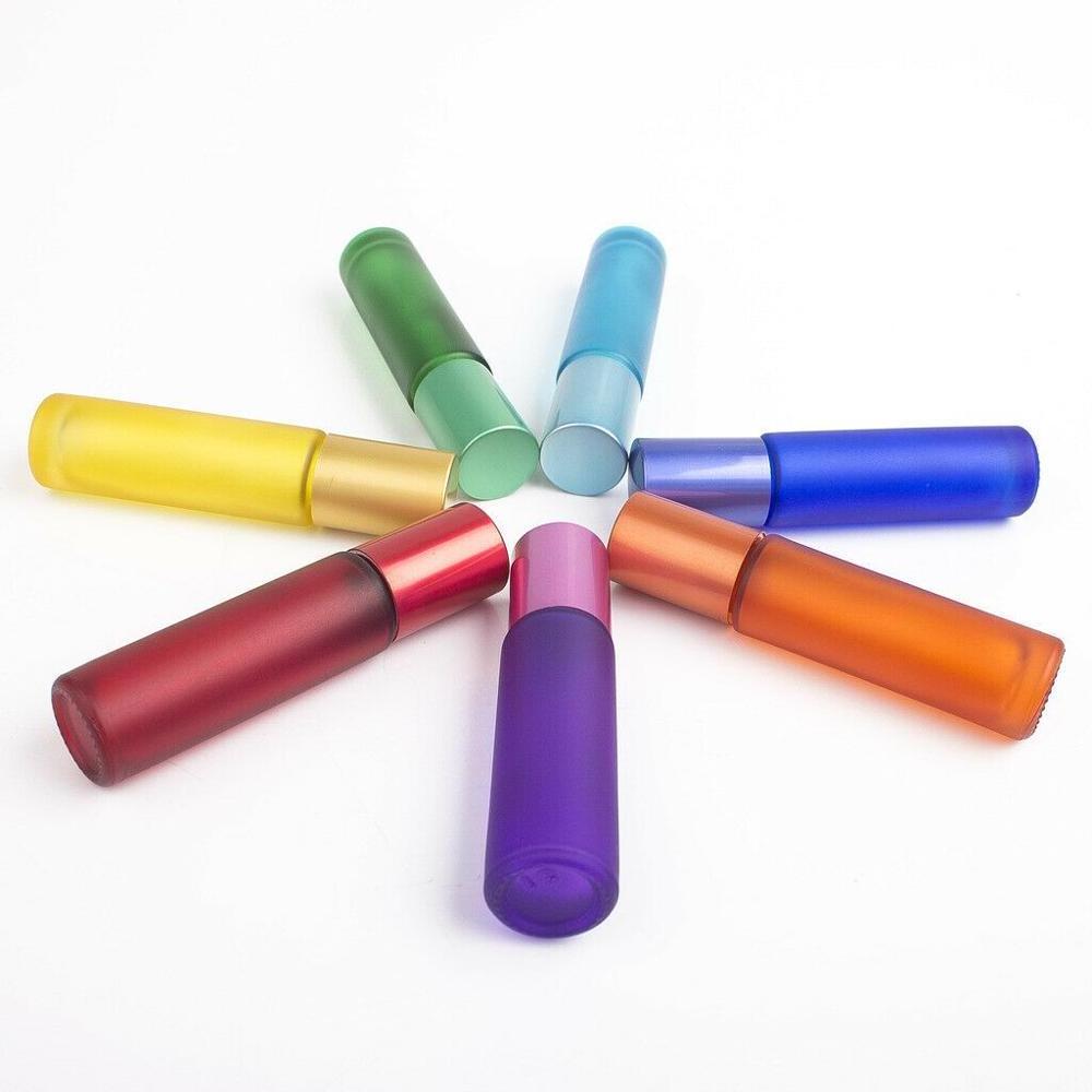 Hot sale rainbow color frosted red yellow blue green 10ml essential oil perfume glass roll on bottles