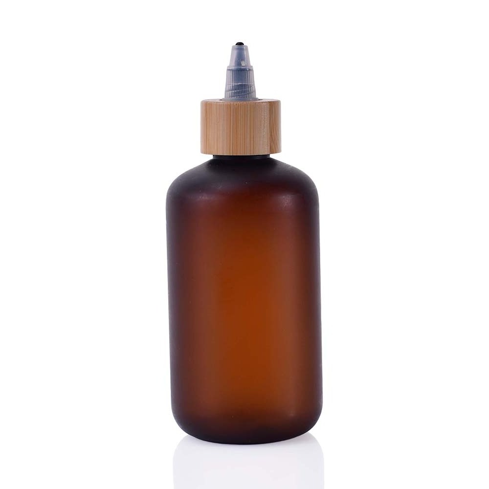 Empty 60ml 100ml 150ml 250ml 300ml 500ml clear plastic Hair Oil Squeeze Bottle With bamboo Twist-open Dispensing Cap