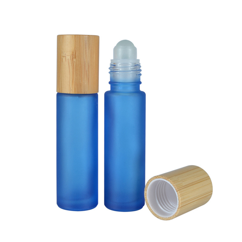 Colorful frosted pink red green blue purple essential oil perfume 10ml 15ml glass roll on bottle with bamboo lid