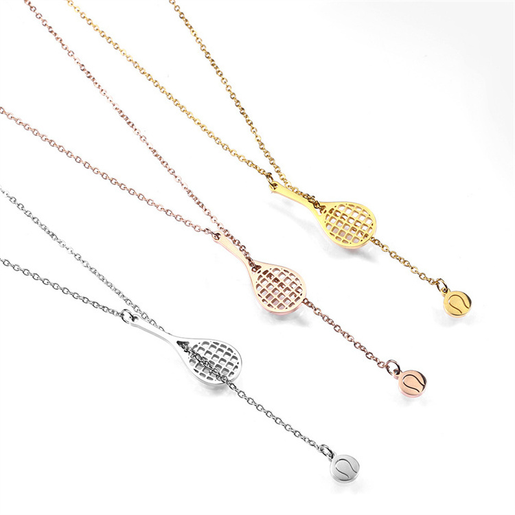 New fashion titanium steel jewelry tennis racket pendant necklace long sweater chain sports necklace