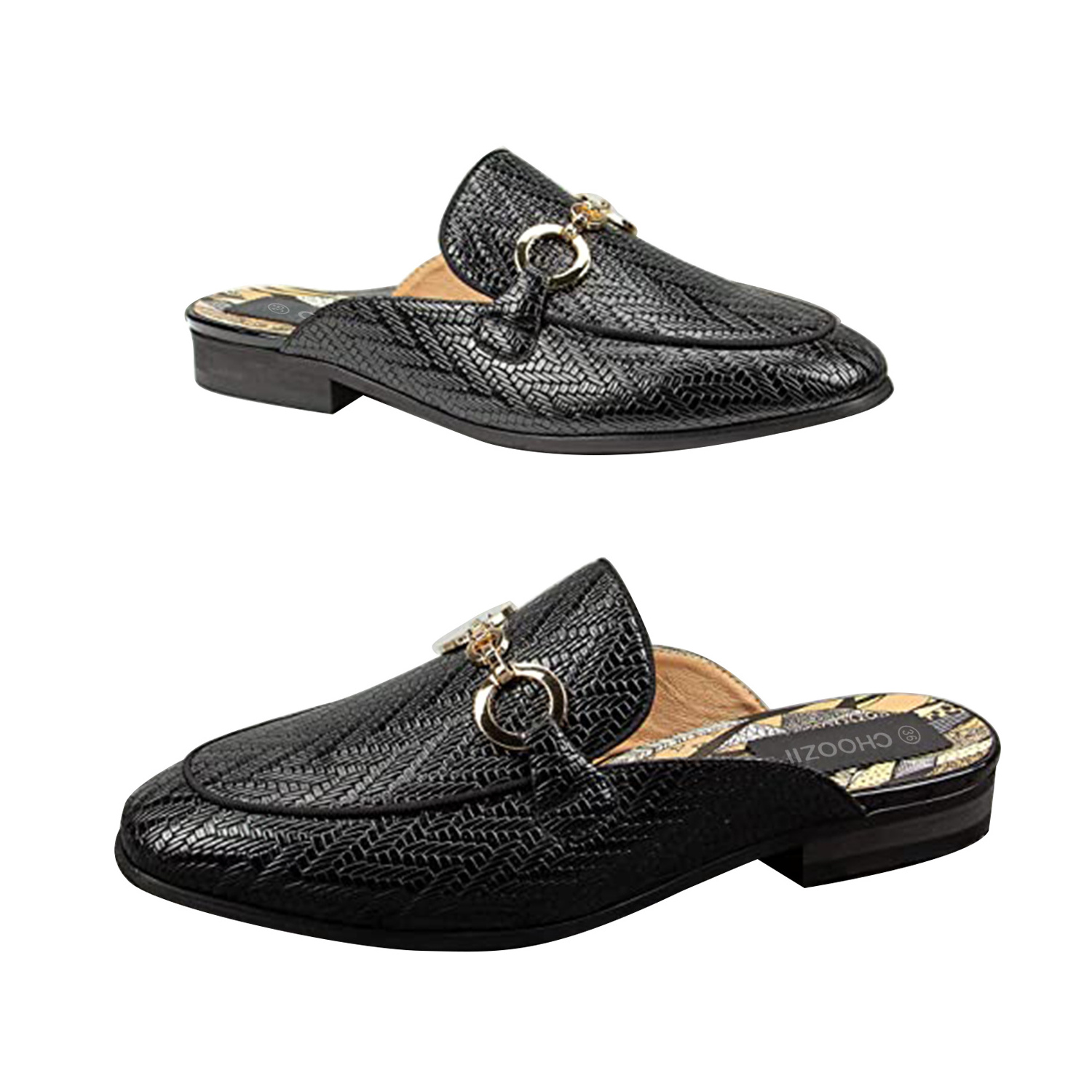 CHOOZII Men Mules Slippers PU Buckle Leather Slip On Shoes Casual Loafers Fashion Half Slippers Summer Men's Shoes