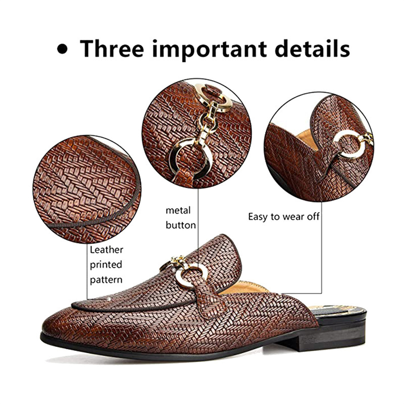 CHOOZII Men Mules Slippers PU Buckle Leather Slip On Shoes Casual Loafers Fashion Half Slippers Summer Men's Shoes