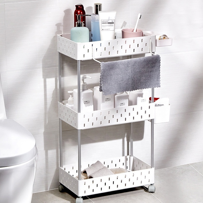 Heavy Duty 3-Tier Metal Utility Rolling Cart, Slide Out Storage Shelves Mobile Shelving Unit for Bathroom Kitchen Bedroom