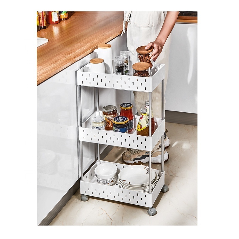 Heavy Duty 3-Tier Metal Utility Rolling Cart, Slide Out Storage Shelves Mobile Shelving Unit for Bathroom Kitchen Bedroom