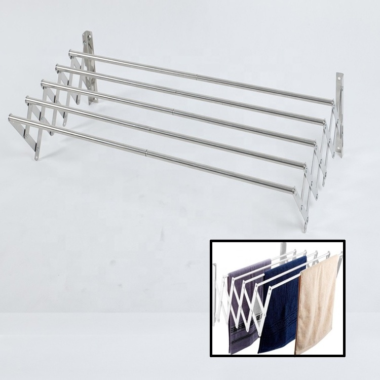 Wall Mounted Clothes Drying Rack,  Stainless Steel Accordion Retractable airer dryer Drying Rack for Laundry Room/Bathroom Towel