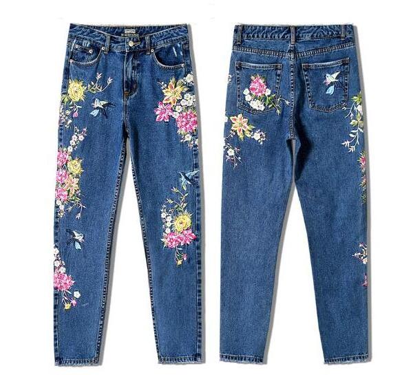 R40531S Flower embroidery jeans pant women buy jeans in bluk wholesale slim pants