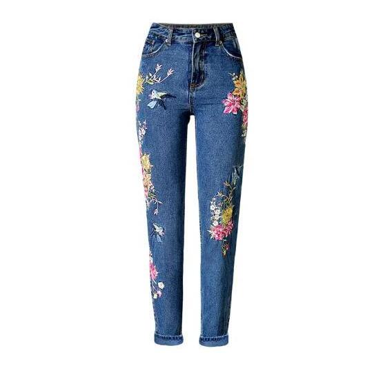 R40531S Flower embroidery jeans pant women buy jeans in bluk wholesale slim pants