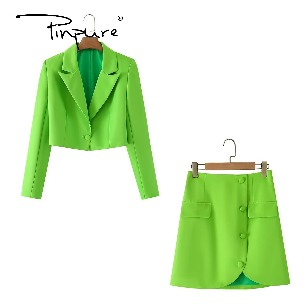 R30006S woman 2 pieces 2023 Fashion One button Cropped Slim Blazer Coat Long Sleeve Female + Irregular Mini skirt Women's suit