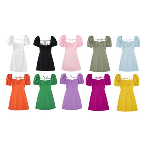 R41960S new arrival solid color back strap short sleeve plain short women dress