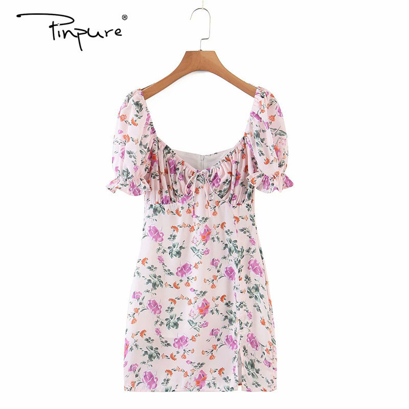 R40379S women's clothing fashion flower print high split hollow out s-line women 's dress support 7 days sample OEM/ODM