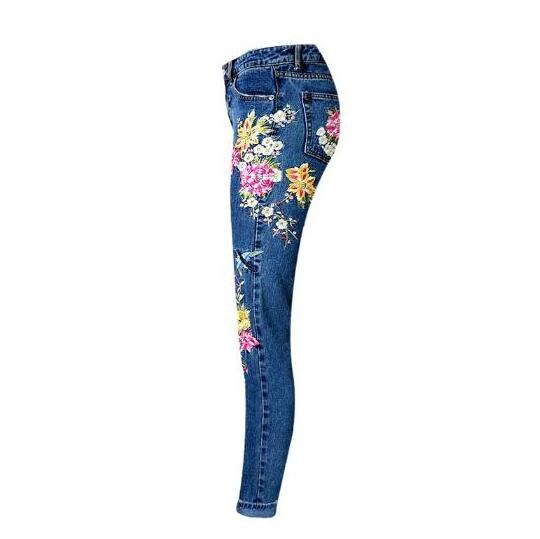 R40531S Flower embroidery jeans pant women buy jeans in bluk wholesale slim pants