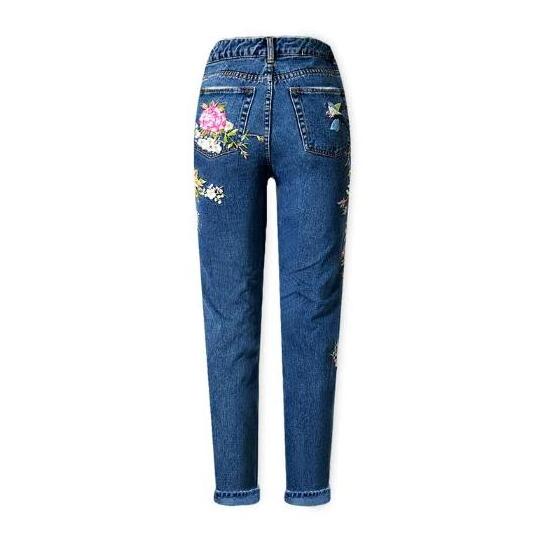 R40531S Flower embroidery jeans pant women buy jeans in bluk wholesale slim pants