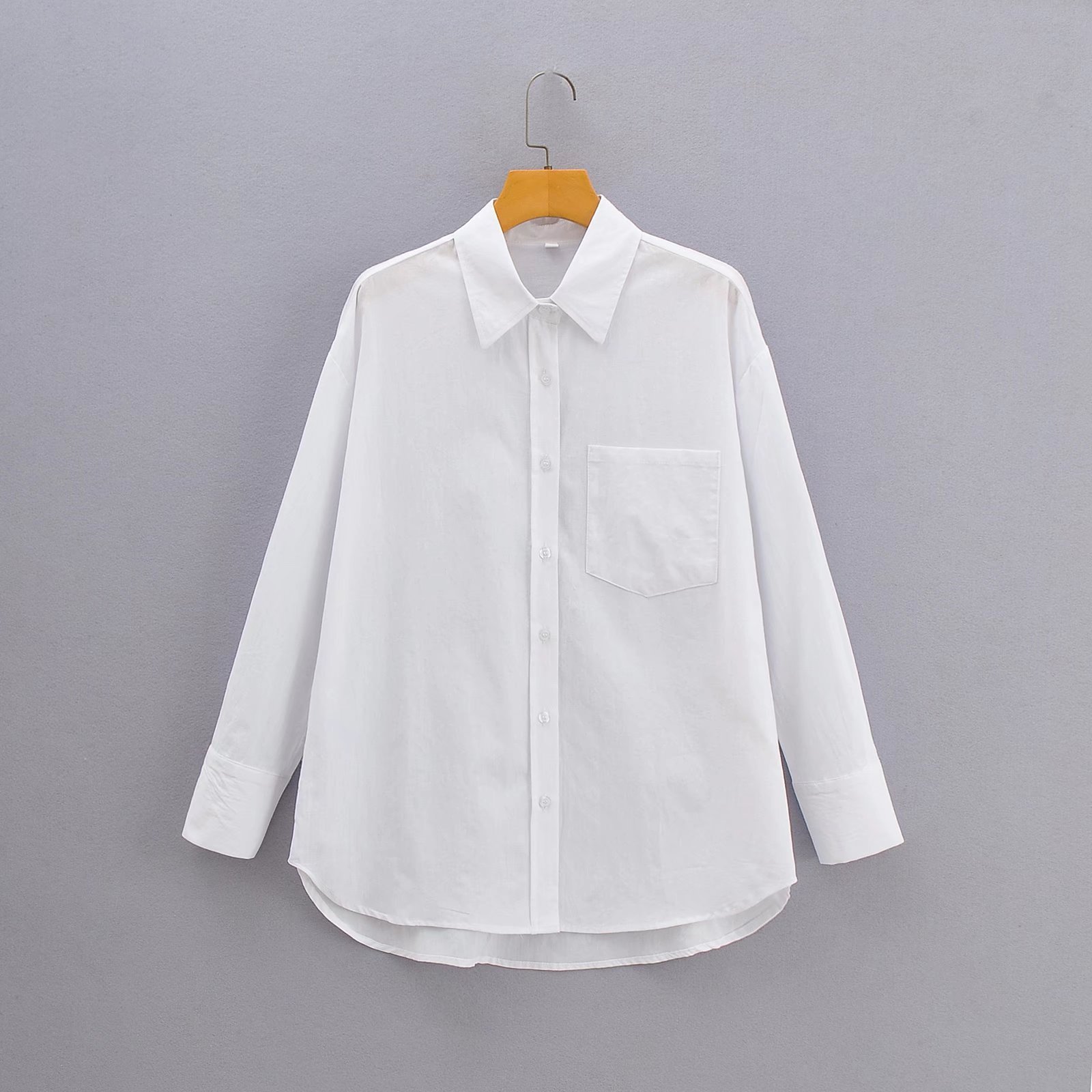 R20922S Autumn new designs women's fashion 8 colors front short back long single pocket shirt top