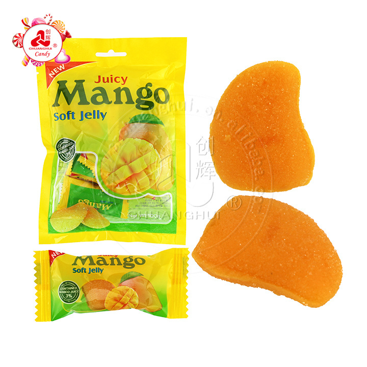 100g bagged fruits shape jelly soft gummy candy Mango, mangosteen, peach candy