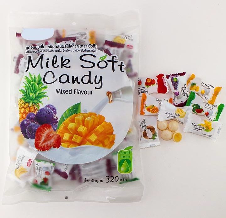 320g  Various fruit flavors gummy milk ball candy in the bag/Chewy Milk candy