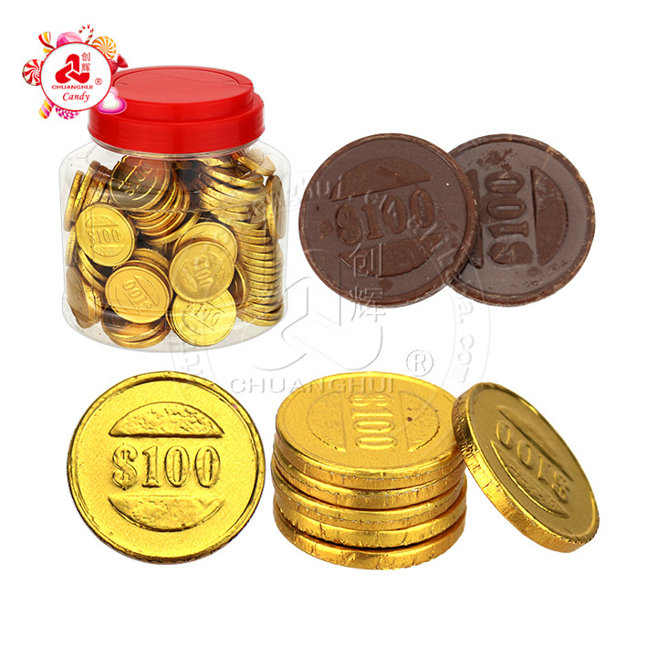 100pcs gold coin shape choco round chocolate coin in jar