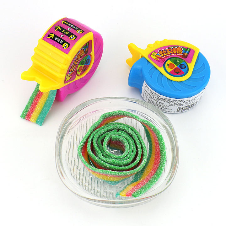 Puller measuring reel toy candy with sour belt rainbow strip gummy candy roll candy