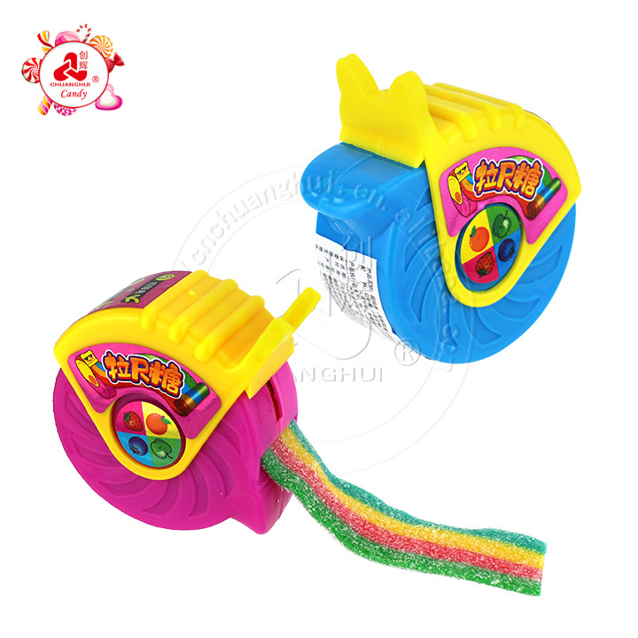 Puller measuring reel toy candy with sour belt rainbow strip gummy candy roll candy