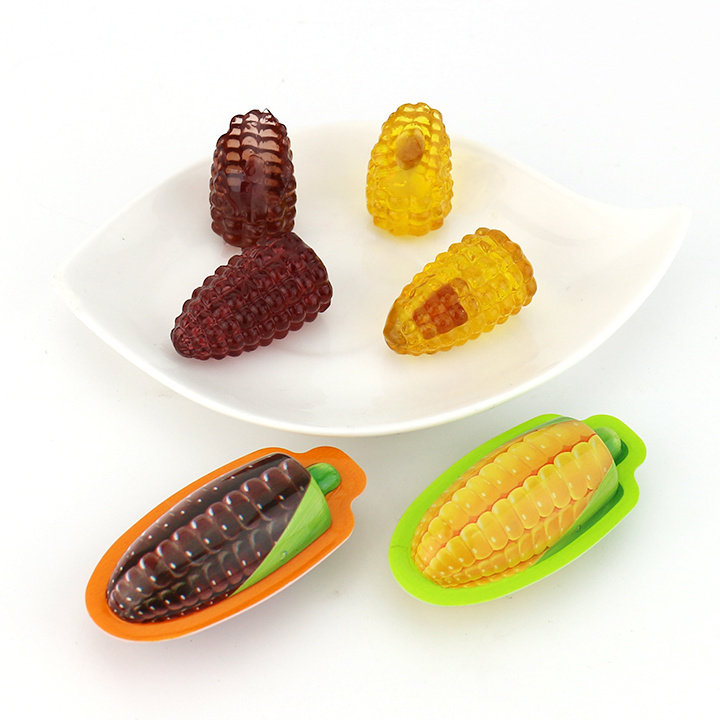 3D Black and yellow sweet corn shaped chewy soft gummy candy with jam filling