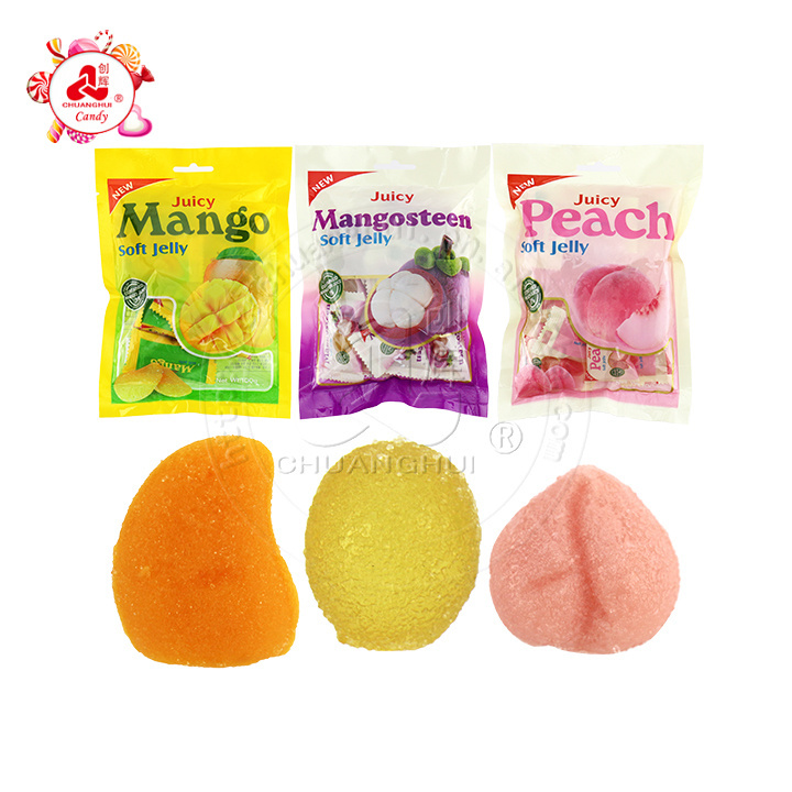 100g bagged fruits shape jelly soft gummy candy Mango, mangosteen, peach candy