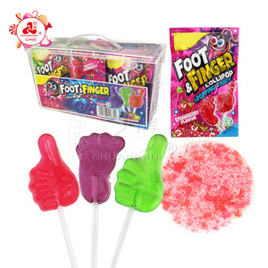 Foot & finger shaped fruit flavored lollipop+popping candy