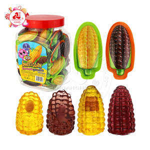 3D Black and yellow sweet corn shaped chewy soft gummy candy with jam filling