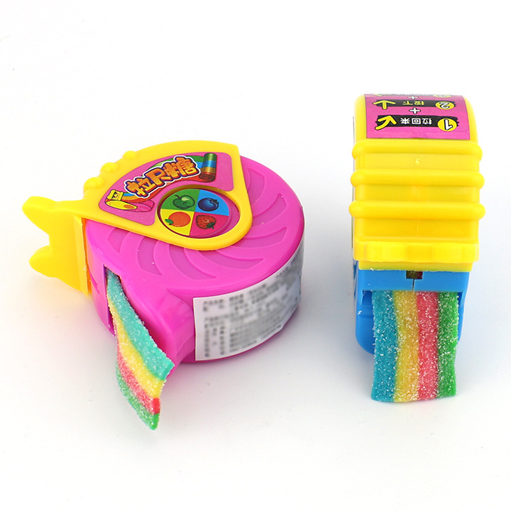 Puller measuring reel toy candy with sour belt rainbow strip gummy candy roll candy