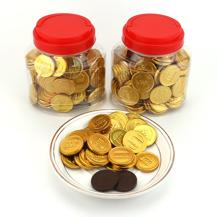 100pcs gold coin shape choco round chocolate coin in jar