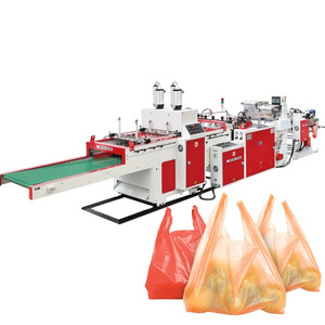 factory price automatic 2 line t shirt vest carry handle nylon bag garbage trash biodegradable bag making machine