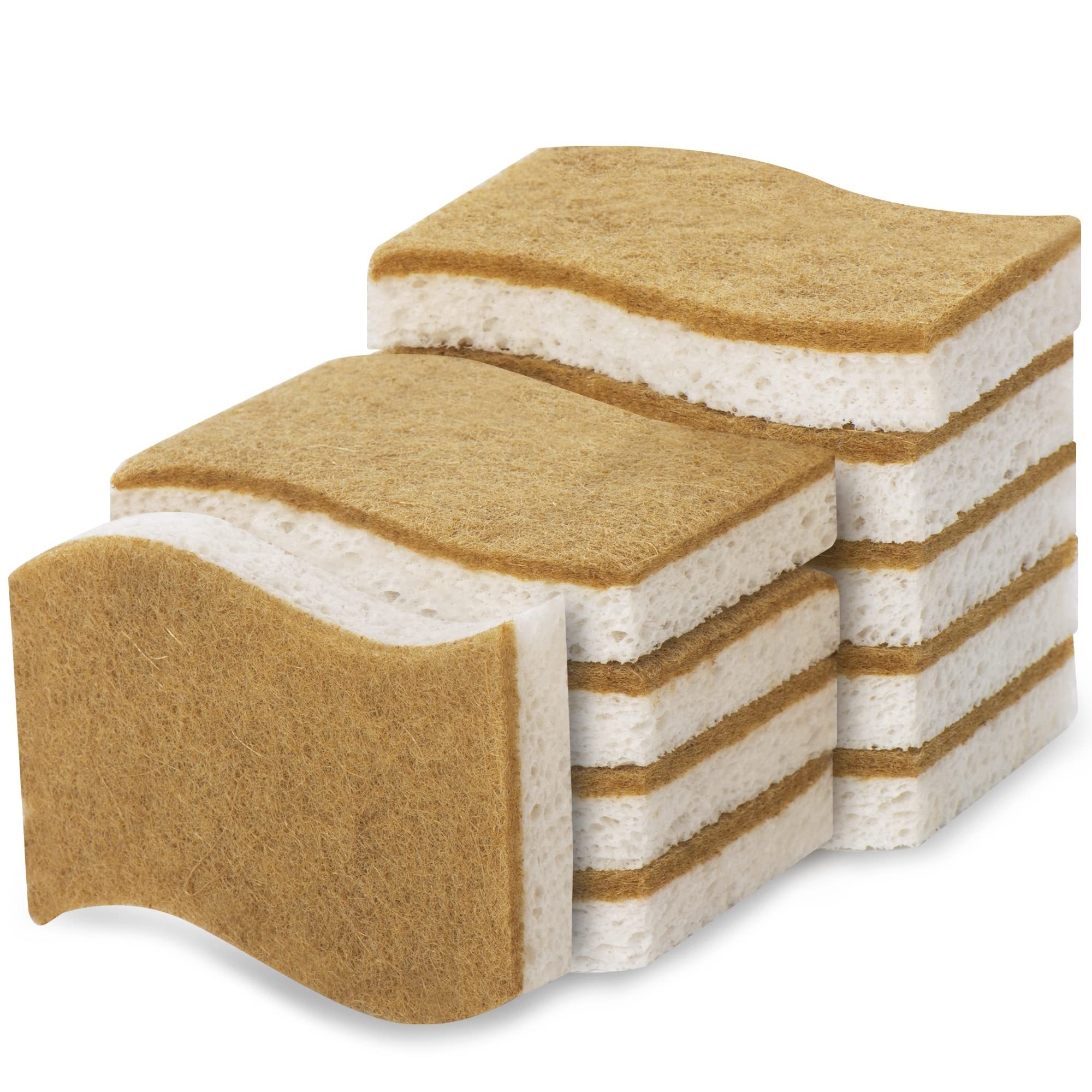 Eco Friendly Natural Kitchen Sponge Biodegradable Cellulose and Walnut Scrubber Sponge Wooden Pulp Dish Sponge Washing Pads