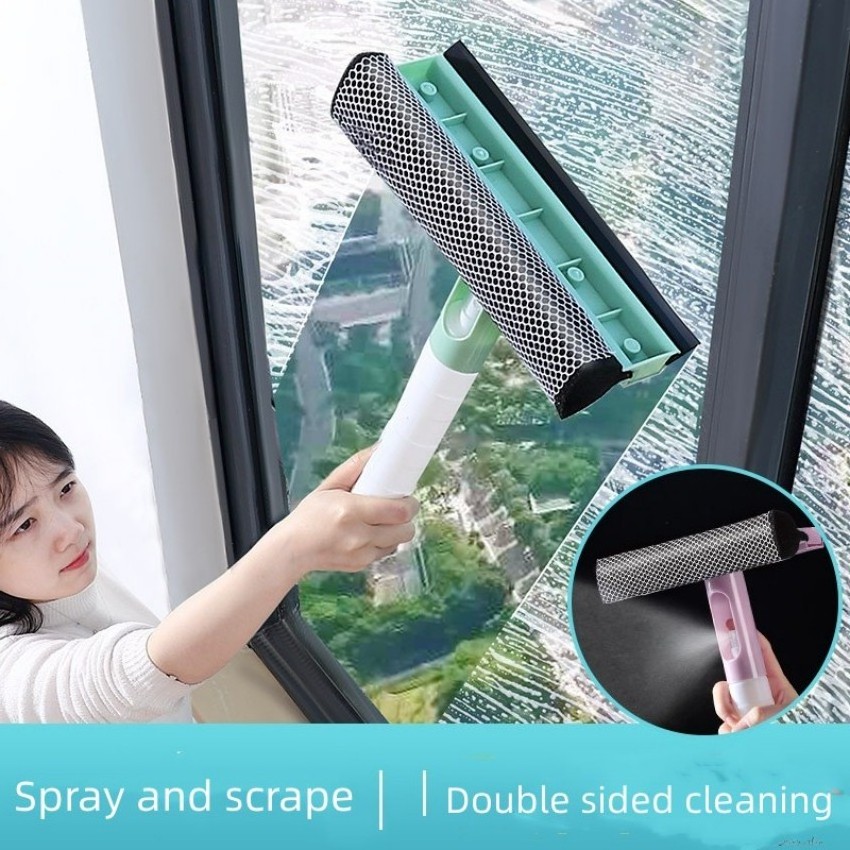 Multifunctional household Ceramic Tile Double Sided Window Wiper Long Handle Car Cleaning Brush Window Squeegee with Spray