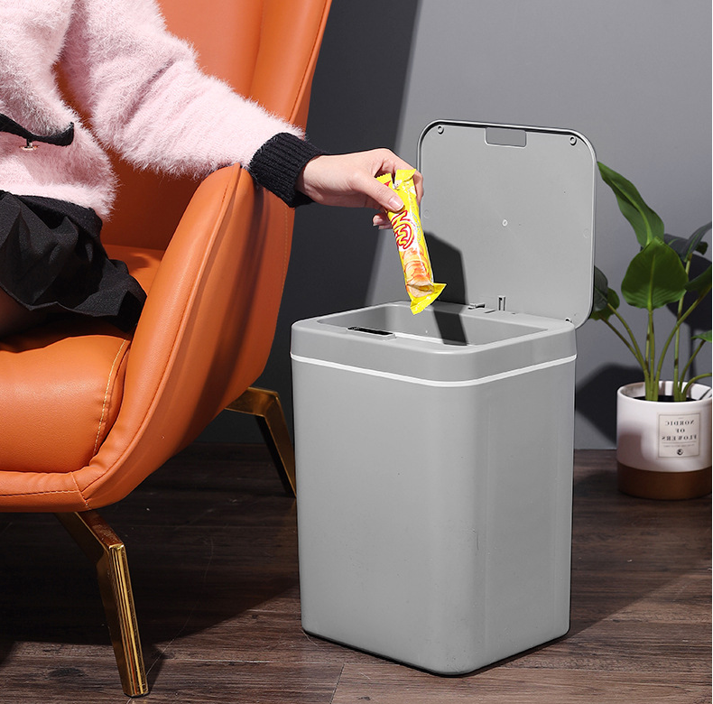 Automatic Sensor Touchless ABS Plastic Waste Bin with Lid Bathroom Kitchen Odor Remover Garbage Can Waterproof Bagging Trash Can