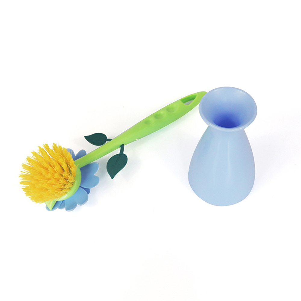 Customized Color Flower Shape Kitchen Cleaning Brush Plastic Pot Dish Washing Brush Handheld Bristle Household Cleaning Brush