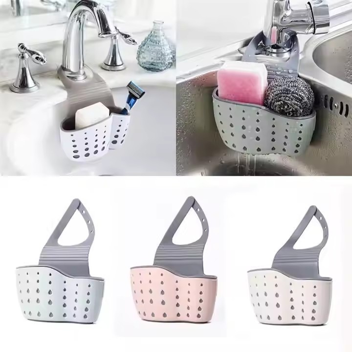 HelloWorld Sink Shelf Soap Sponge Drain Rack Silicone Storage Basket Bag Faucet Holder Adjustable Bathroom Holder Sink Kitchen