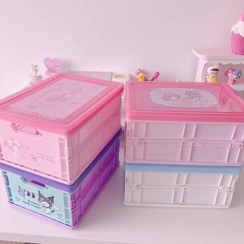 Sanrio Cinnamoroll Folding Storage Crate with Lid Large Book Toy Storage Organizer