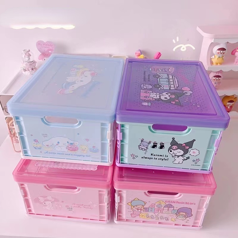 Sanrio Cinnamoroll Folding Storage Crate with Lid Large Book Toy Storage Organizer