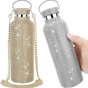 Insulated Bottle Bling Rhinestone Stainless Steel Thermal Bottle Diamond Thermo Silver Water Bottle with Lid Water Cup