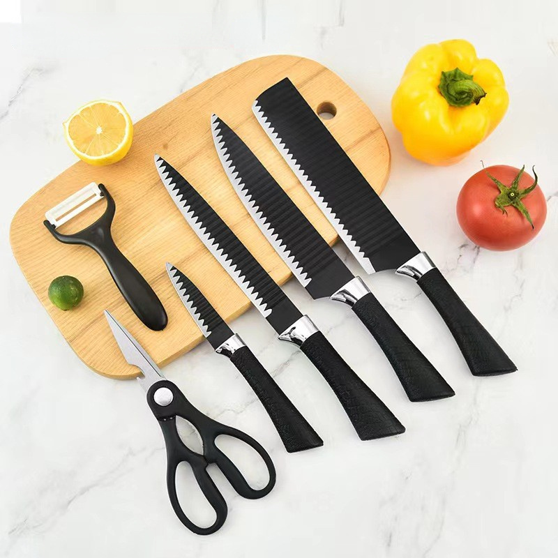 2022 NEW  Hot Sales 6pcs stainless steel Non-Stick Coating Black Kitchen Knife Set Gift Box Knives