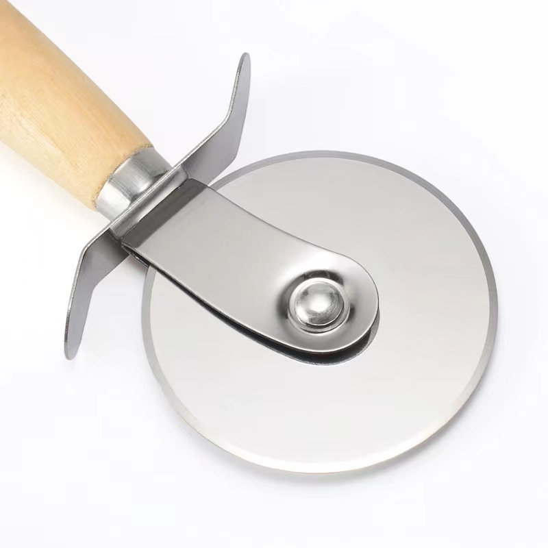 Wholesale Wood  Kitchen Gadgets Stainless Steel Wheel Blade Cheese Slicer Pizza Cutter With Wooden Handle