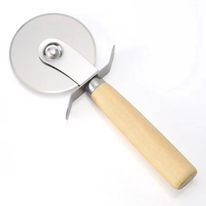 Wholesale Wood  Kitchen Gadgets Stainless Steel Wheel Blade Cheese Slicer Pizza Cutter With Wooden Handle